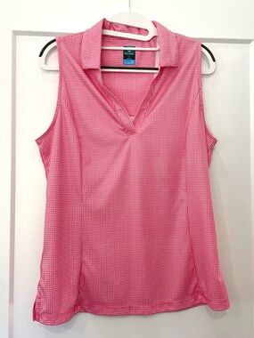 Women's Pro Tour Cool Play Pink Gingham plaid Sleeveless Polo Top Large